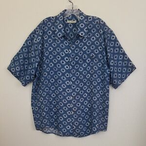 Summa Navy and White Tie Dyed Look Geometric Print Short Sleeve Shirt L